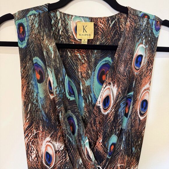 Kasper‎ Womens Sleeveless Maxi Dress Sz Small Peacock Tie Waist Stretch Wedding - Picture 14 of 16